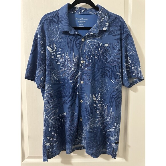 Tommy Bahama IslandZone Polo Shirt Mens Size XL Blue Floral Short Sleeve Shirt - Picture 1 of 7